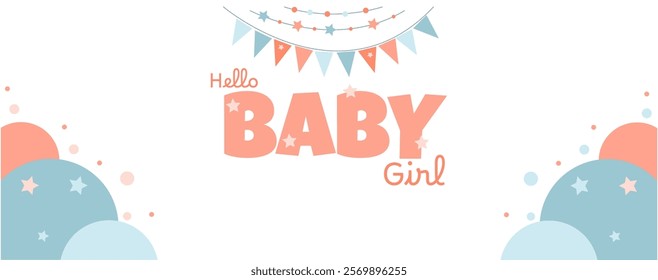 vector banner for a girl's birthday with stars and garlands


