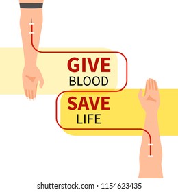 Vector banner Give blood save life. Blood donation concept.
