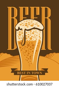 Vector banner with a glass of beer on the background of a field