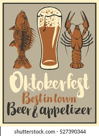 vector banner with a glass of beer and snack seafood