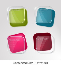 Vector banner with a glass surface for your business titles. Mobile devices apps icons background set. Vector illustration. 