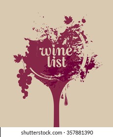 vector banner glass of wine with grapes with spots and splashes of Wine list