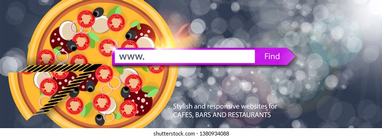 Vector banner with glitter for a website with food search