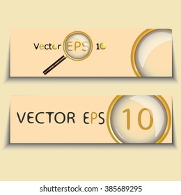 Vector banner. Gold magnifier.