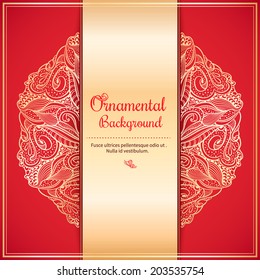 Vector banner with golden ornament on red background