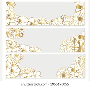 Pancarta vectorial con plantas doradas sobre un fondo blanco.