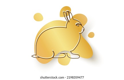 Vector banner with golden rabbit in line art style for Chinese new year. Cover for calendar of 2023 rabbit year.