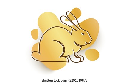Pancarta vectorial con conejo dorado en línea de arte estilo para el año nuevo chino. Portada del calendario del año de conejo 2023.