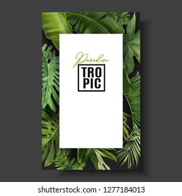 Vector banner with green tropical leaves on black background. Exotic botanical design Best as packaging design - Shutterstock ID 1277184013
