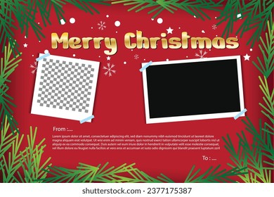 Vector banner or greeting card merry Christmas and new year with winter natal ornament, polaroid template design templates