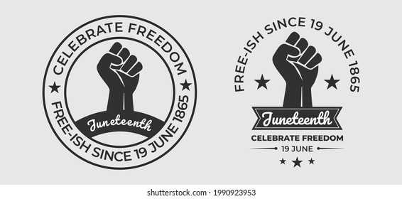 Vector banner, greeting card or poster for Juneteenth Day, celebration freedom, emancipation day in 19 june, Set of stickers juneteenth day.