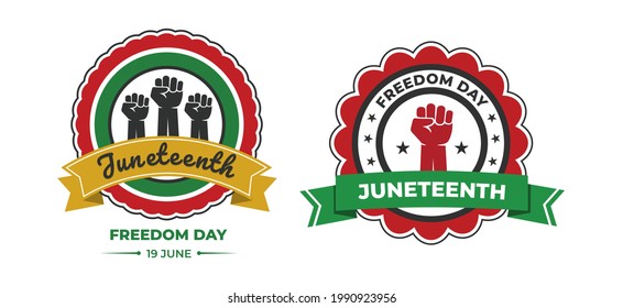 Vector banner, greeting card or poster for Juneteenth Day, celebration freedom, emancipation day in 19 june, Set of stickers juneteenth day.