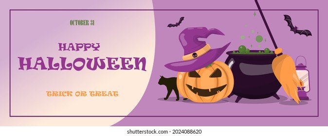 Vector banner for Halloween Cartoon template design for ad, sales, party invitations