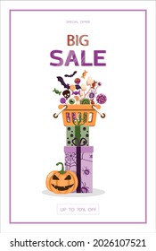 Vector banner for Halloween Cartoon template design for ad, sales, party invitations