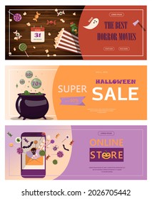 Vector banner for Halloween Cartoon template design for ad, sales, party invitations