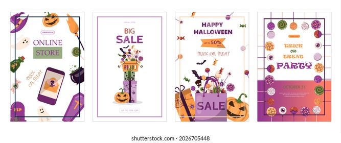 Vector banner for Halloween Cartoon template design for ad, sales, party invitations