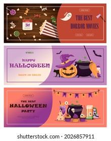 Vector banner for Halloween Cartoon template design for ad, sales, party invitations