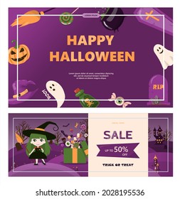 Vector banner for Halloween Cartoon template design for ad, sales, party invitations