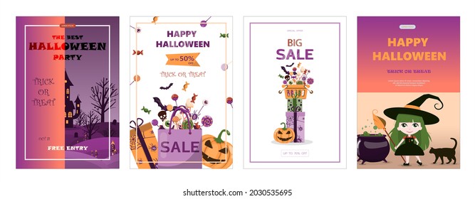 Vector banner for Halloween Cartoon template design for ad, sales, party invitations