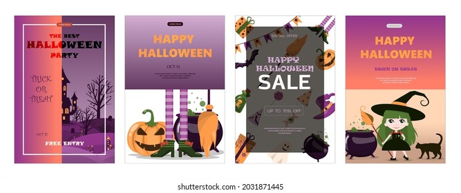 Vector banner for Halloween Cartoon template design for ad, sales, party invitations