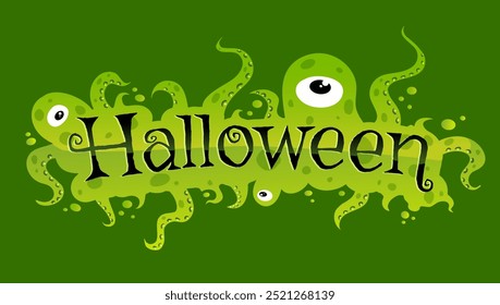 Vector banner for Halloween with green monsters. Halloween monsters with text. Happy Halloween.