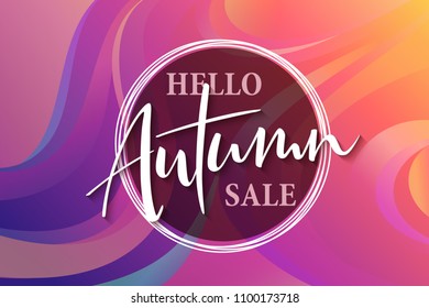 Vector banner with hand lettering label - autumn - on abstract background.