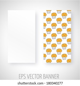 Vector banner with handmade style muffins decoration over white background