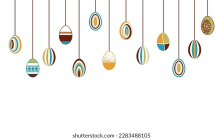 Pancarta vectorial con colgantes huevos de Pascua colgados en estilo retro.