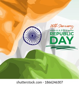 Vektorbanner des Tages der Happy Republik, 26. Januar, Nationalfeiertag von Indien, abstrakte indische Flagge, ashoka chakra, Vorlage für Website und soziale Medien.