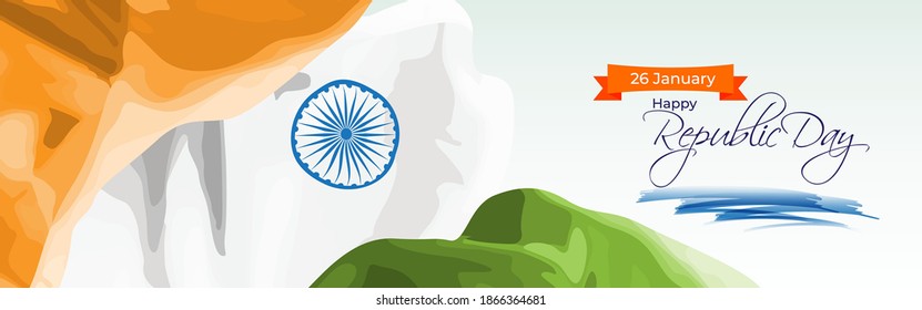 Vector banner of Happy Republic day, 26 january, national holiday of India, abstract India flag, ashoka chakra, template for website and social media.