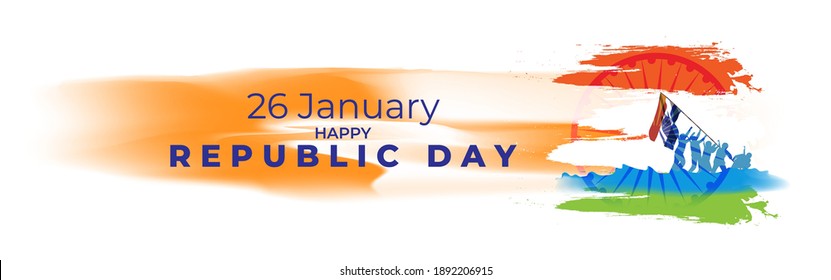 Vector banner of Happy Republic day, 26 january, national holiday of India, abstract India flag, ashoka chakra, soldiers, flag hoisting ,template for website and social media.