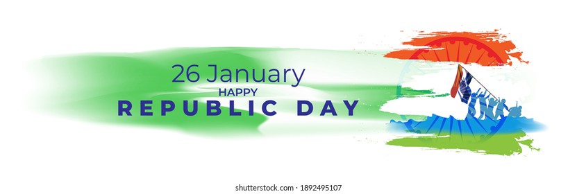 Vektorbanner der Happy Republik Tag, 26 Januar, Nationalfeiertag von Indien, abstrakte indische Flagge, ashoka chakra, Soldaten, Fahnenhaus , Vorlage für Website und soziale Medien.