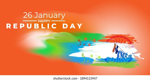 Vector banner of Happy Republic day, 26 january, national holiday of India, abstract India flag, ashoka chakra, soldiers, flag hoisting ,template for website and social media.