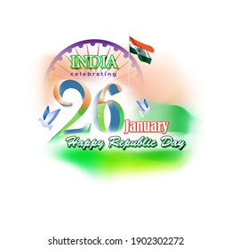 Vector banner of Happy Republic day, 26 january, national holiday of India, abstract India flag, ashoka chakra, template for website and social media.