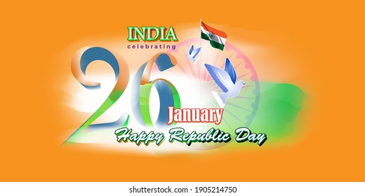 Vector banner of Happy Republic day, 26 january, national holiday of India, abstract India flag, ashoka chakra, template for website and social media.