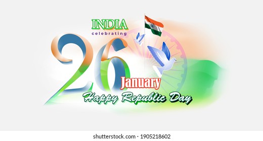 Vector banner of Happy Republic day, 26 january, national holiday of India, abstract India flag, ashoka chakra, template for website and social media.