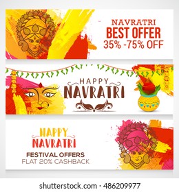 Vector banner or header of Navratri celebration background,grand discount offers.