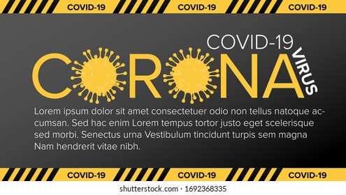 Vector banner header template with coronavirus illustration, icons and place for your information - yellow gray version