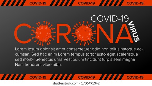 Vector banner header template with coronavirus illustration, icons and place for your information - red  gray version