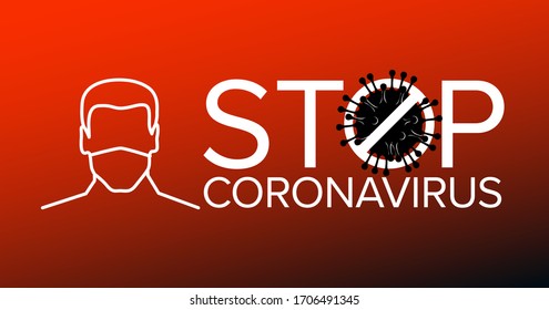 Vector banner header template with coronavirus illustration, icons and place for your information - red version