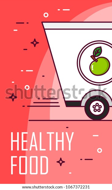 Vector banner with healthy food for delivery. Thin line\
flat design card. 