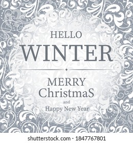 Vector banner. Hello winter, christmas, new year. Monogram pattern.