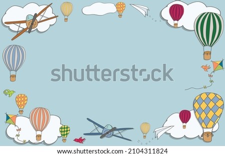 Vector banner with hot air baloons flying in the sky with place for your text, vector frame