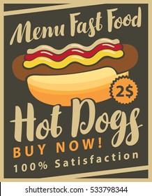 vector banner with hot dog in retro style