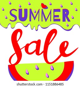 Vector banner hot sale, summer sale sign with watermelon, symbol, element design.