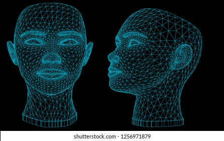 Vector banner, human face structure, DNA for science
