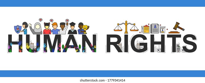 The vector banner of Human rights with different nationality. Creative flat design for web banner, business presentation, online article.