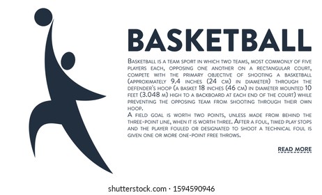 Vector banner with an icon of a basketball player and text headline and description