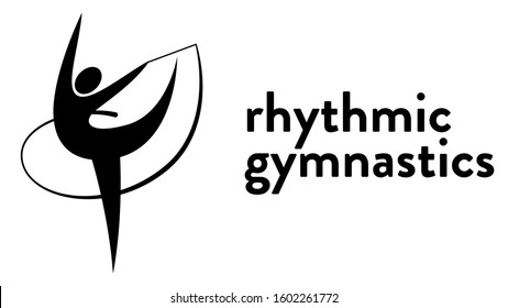 Vector banner with an icon of a girl doing rhythmic gymnastics with a  Ribbon with text headline