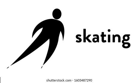 Vector banner with an icon of a skater gliding in an ice rink with text headline. Modern flat skating sport icon, pictogram